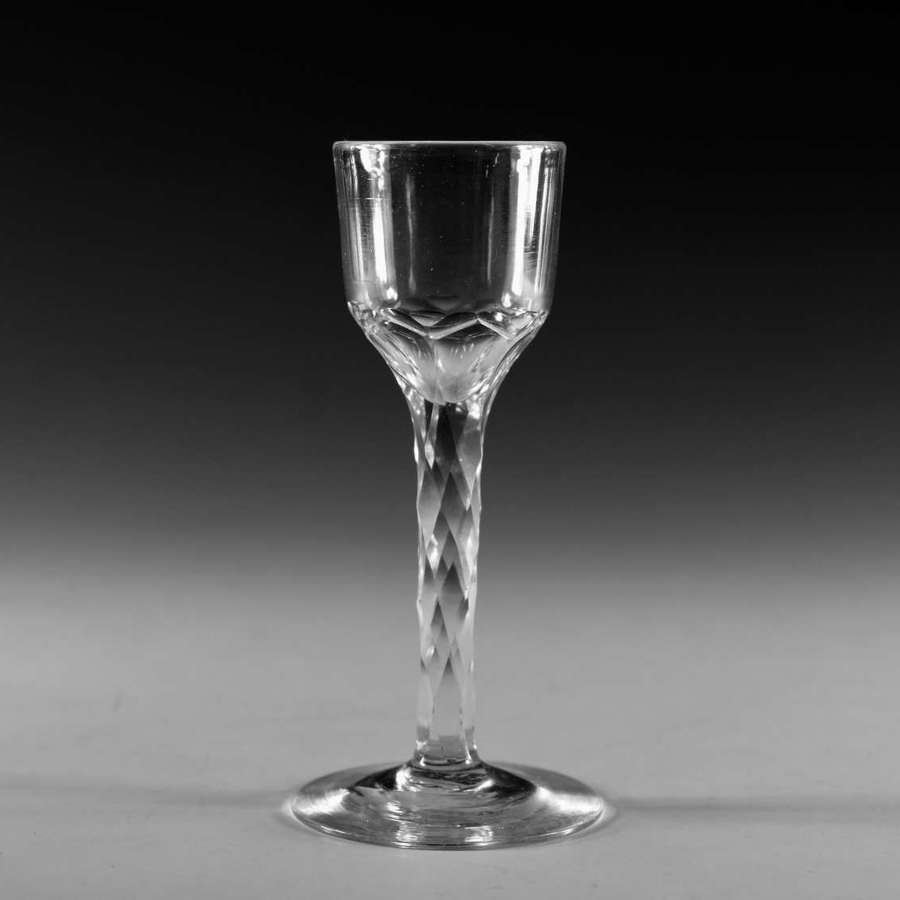 Antique glass = facet stem wine glass English c1780