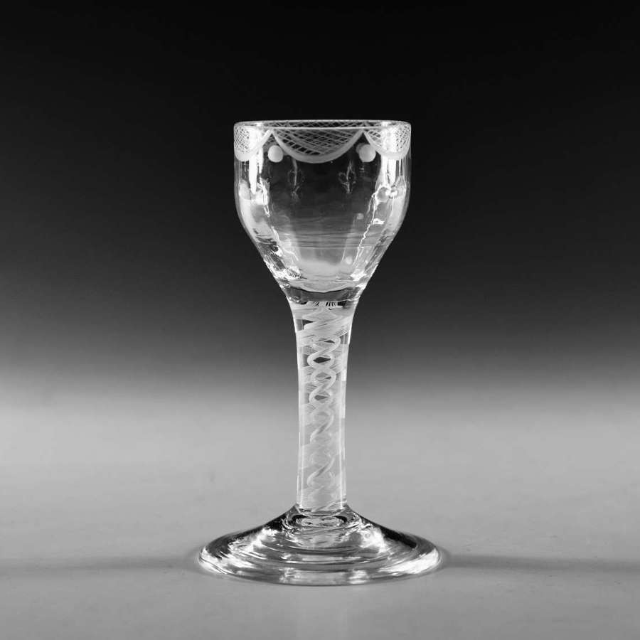 Antique glass -  opaque twist wine glass English c1765