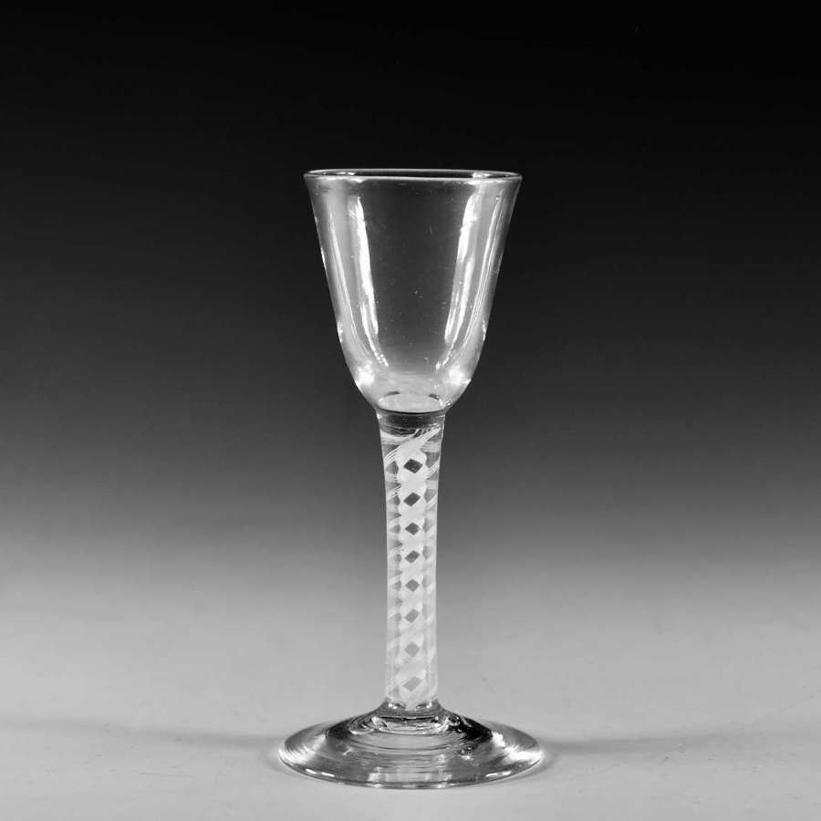 Antique glass - opaque twist wine glass English c1770
