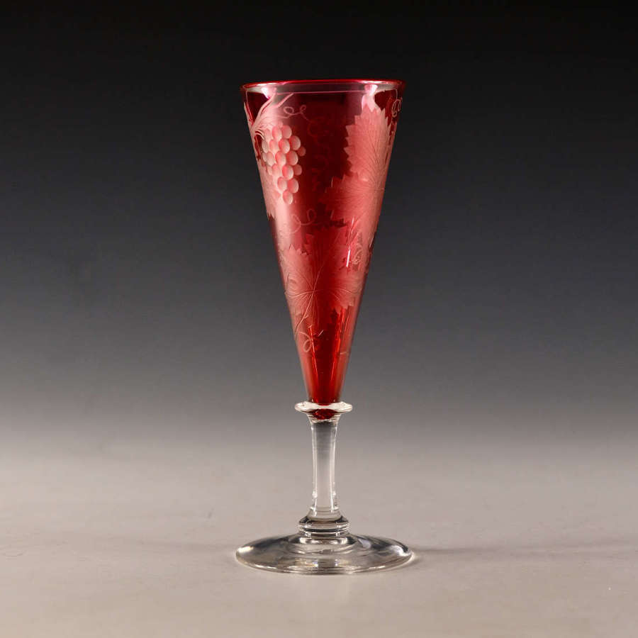 Antique glass - ruby champagne flute English c1870
