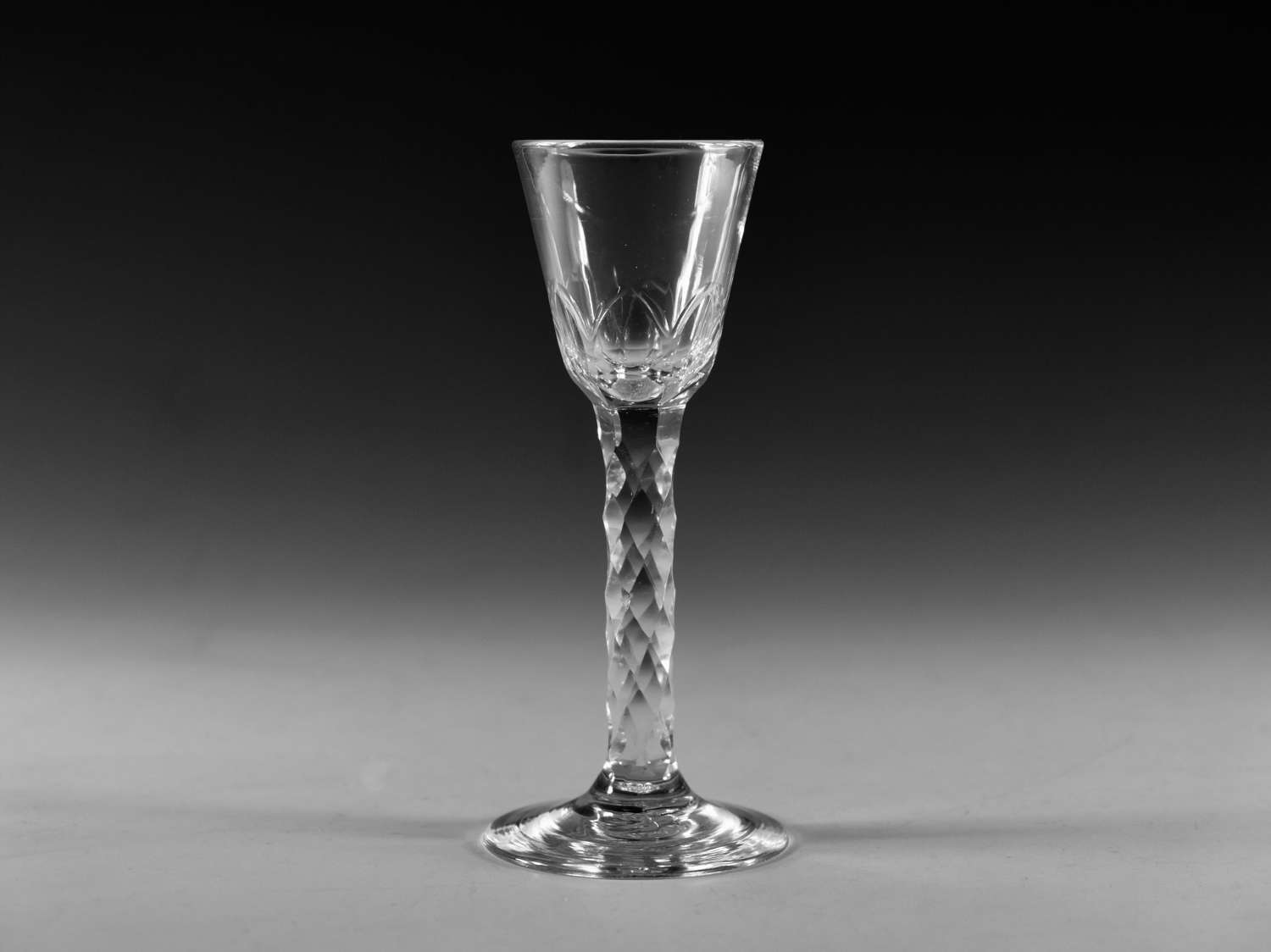 Antique glass - facet stem wine glass English c1780