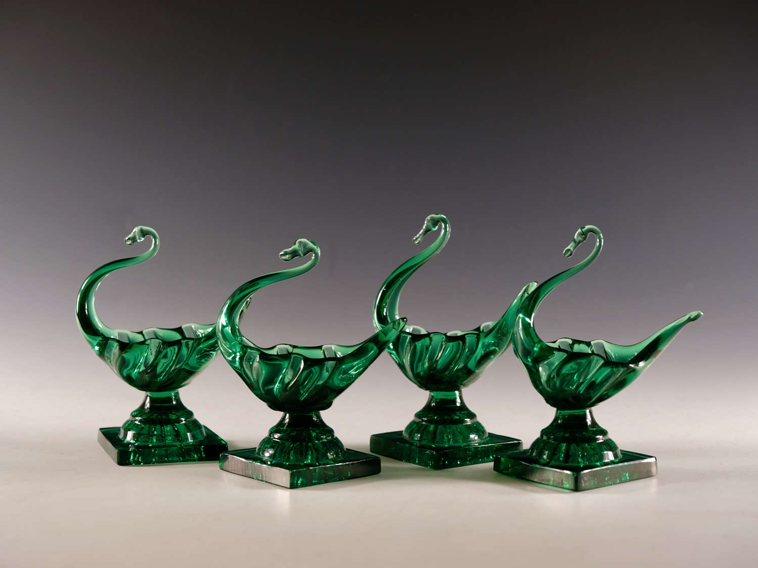 Antique glass - set of four swan salts c1900-20's