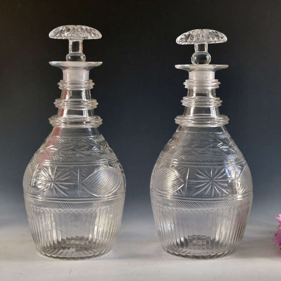 Antique glass - pair of decanters Irish c1820