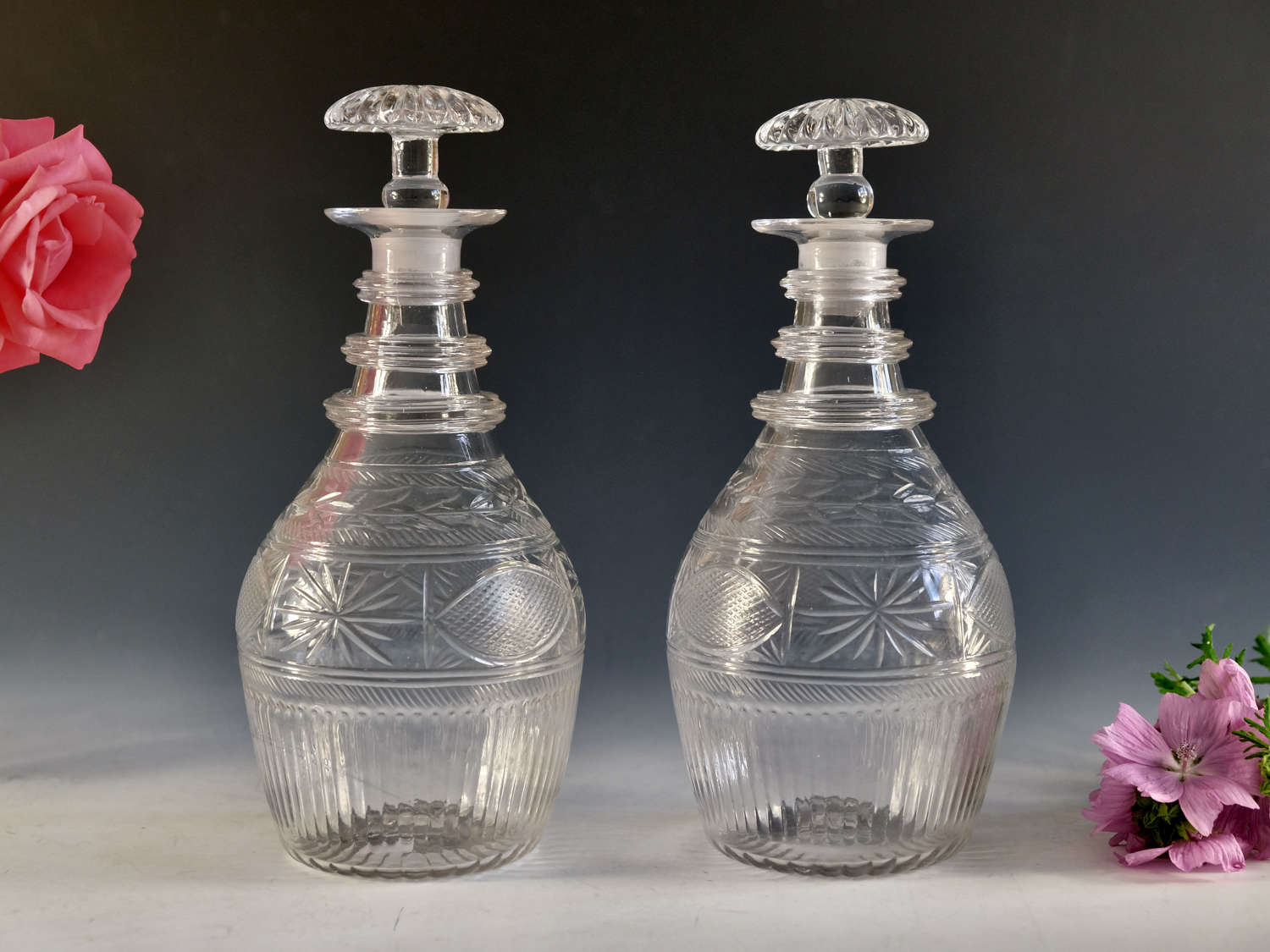 Antique glass - pair of decanters Irish c1820