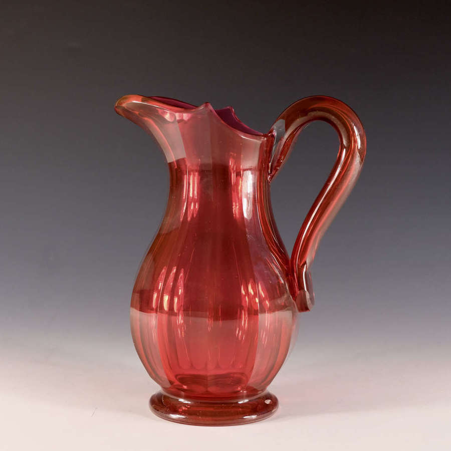 Antique glass - Fine ruby water jug English c1840