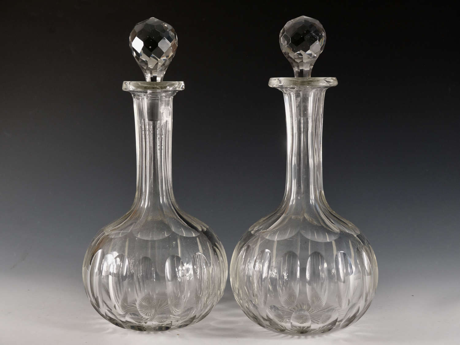 Antique glass - pair of magnum decanters English c1880