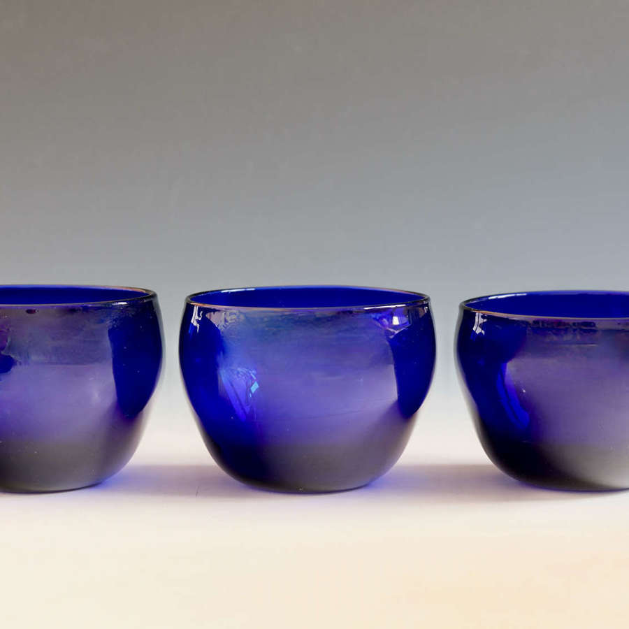 Antique glass- Three blue finger bowl English c1830