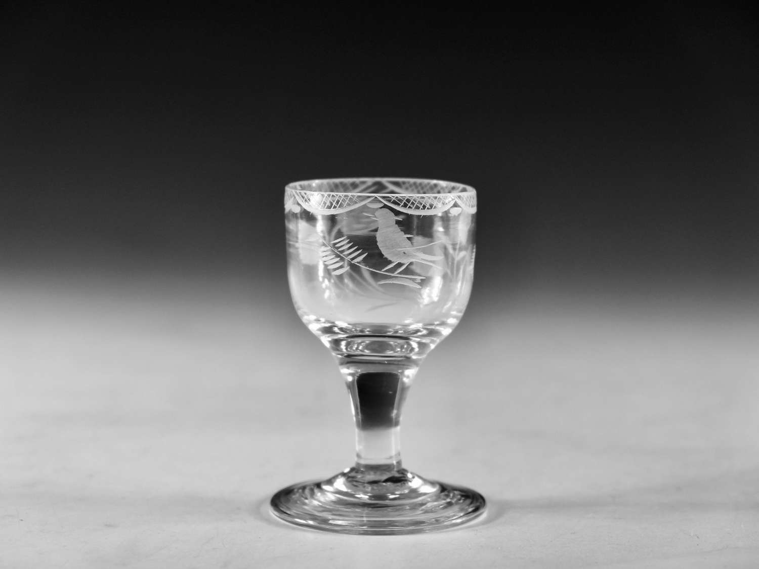 Antique glass - engraved dram glass English c1800
