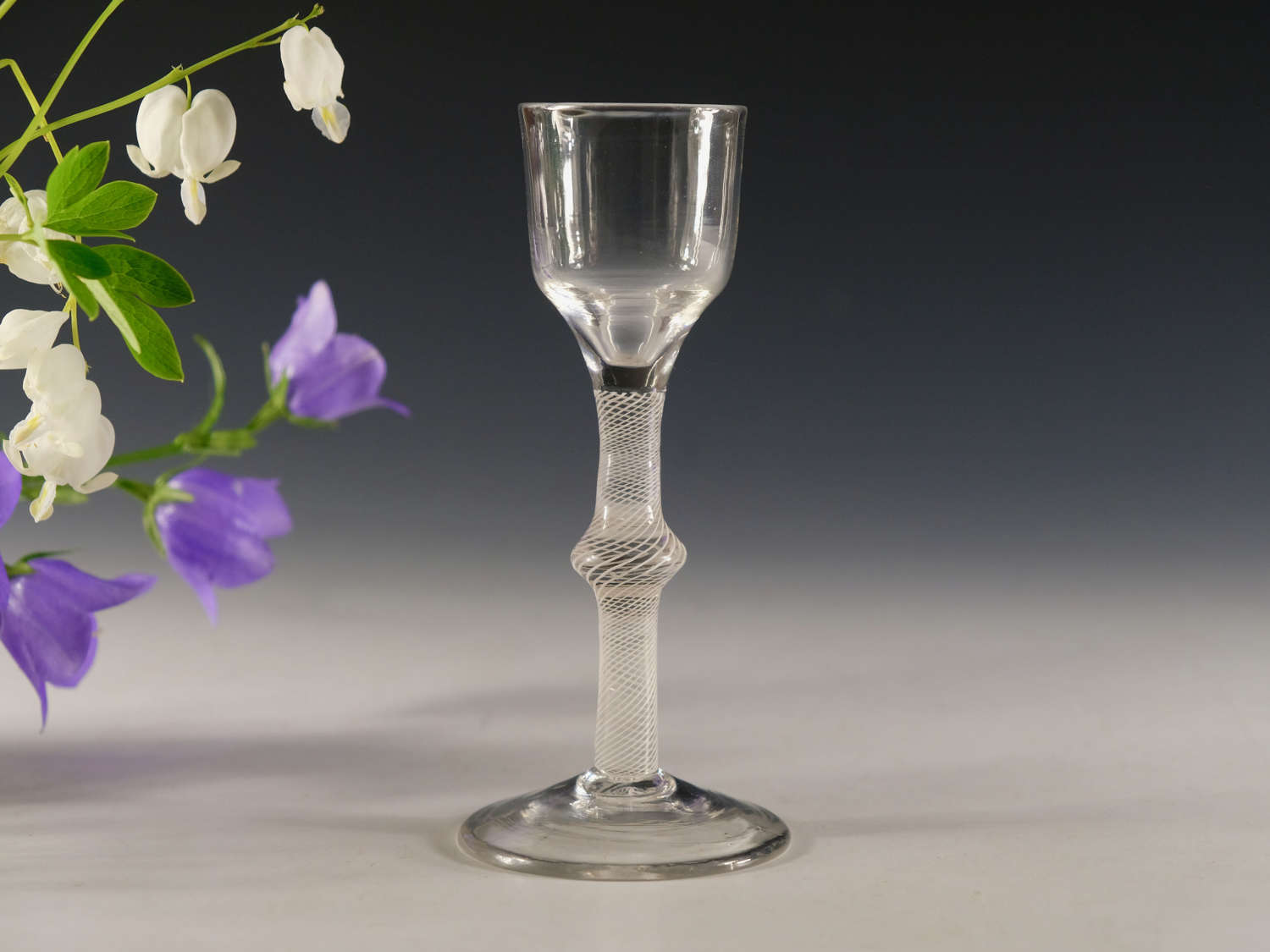 Antique glass - Multi spiral opaque twist wine glass English c1765