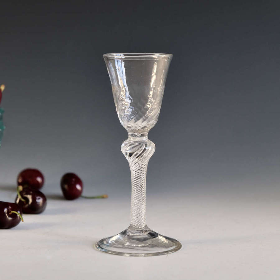 Antique glass - multi spiral air twist wine glass English c1755