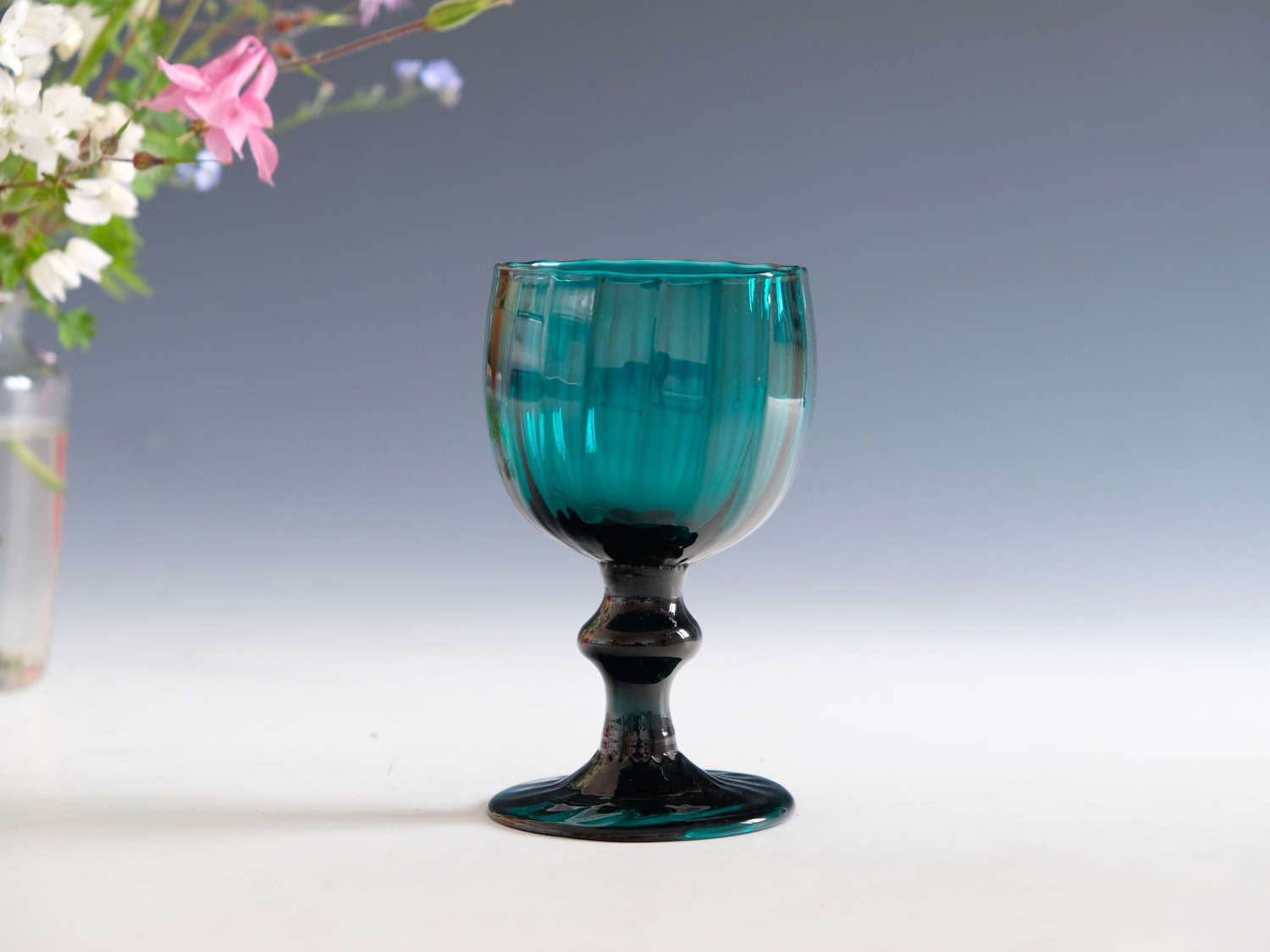 Antique glass - ribbed green wine glass English 1800