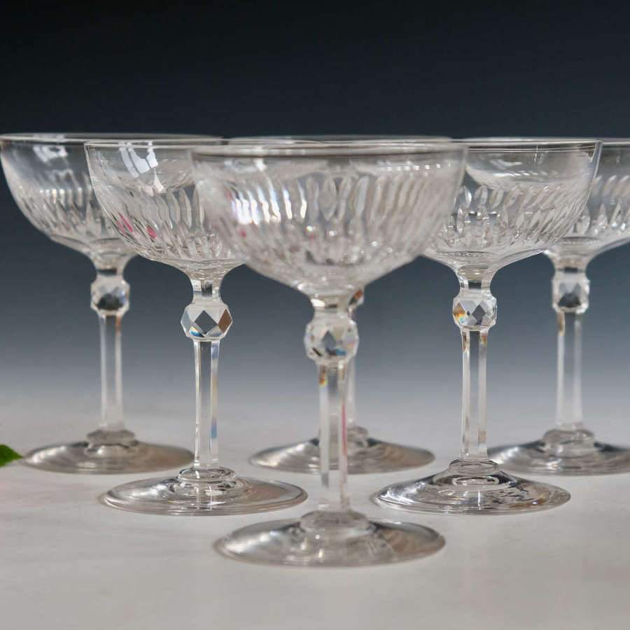 Antique glass - set of six champagne glasses English c1880/90.