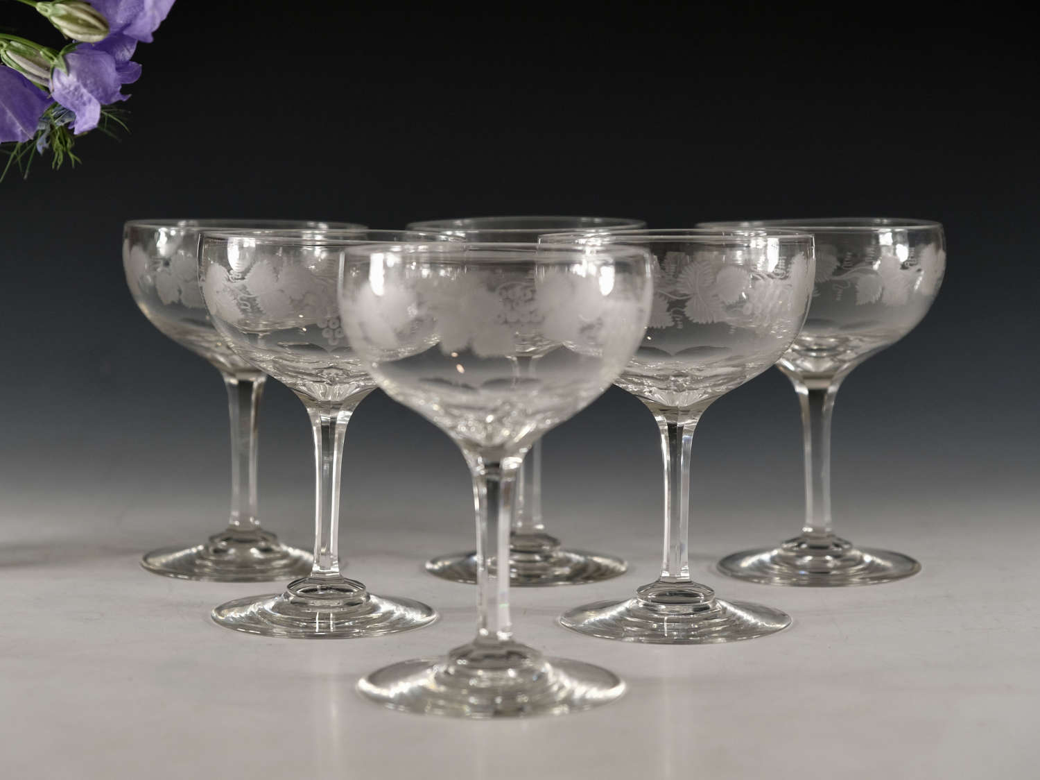 Antique glass - set of six champagne glasses English c1880