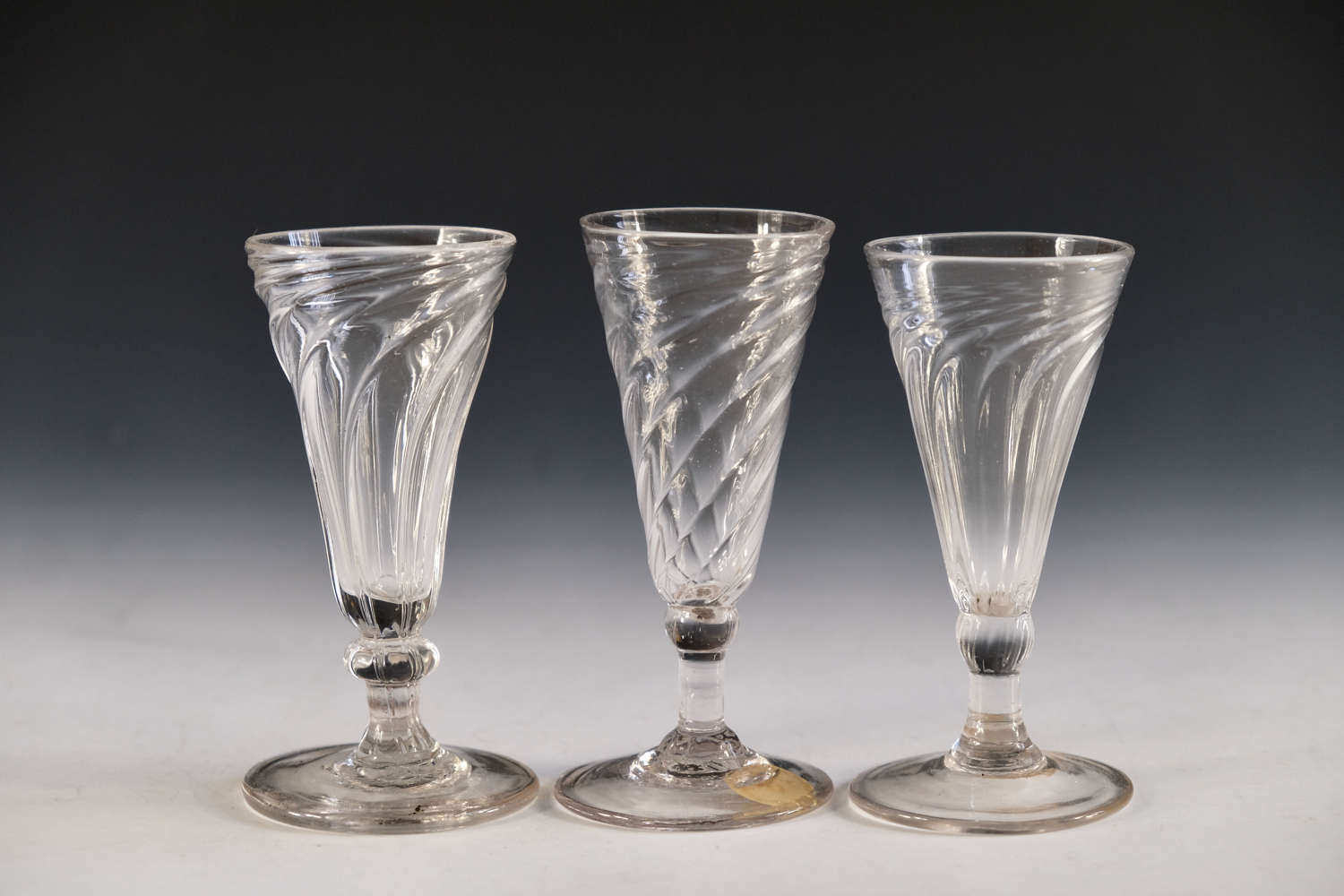 Antique glass - Three wrythen ale glasses English c1800