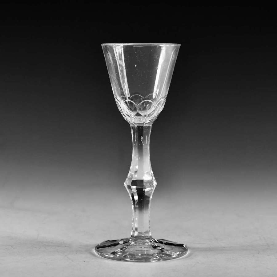 Antique glass - facet stem wine glass English c1770