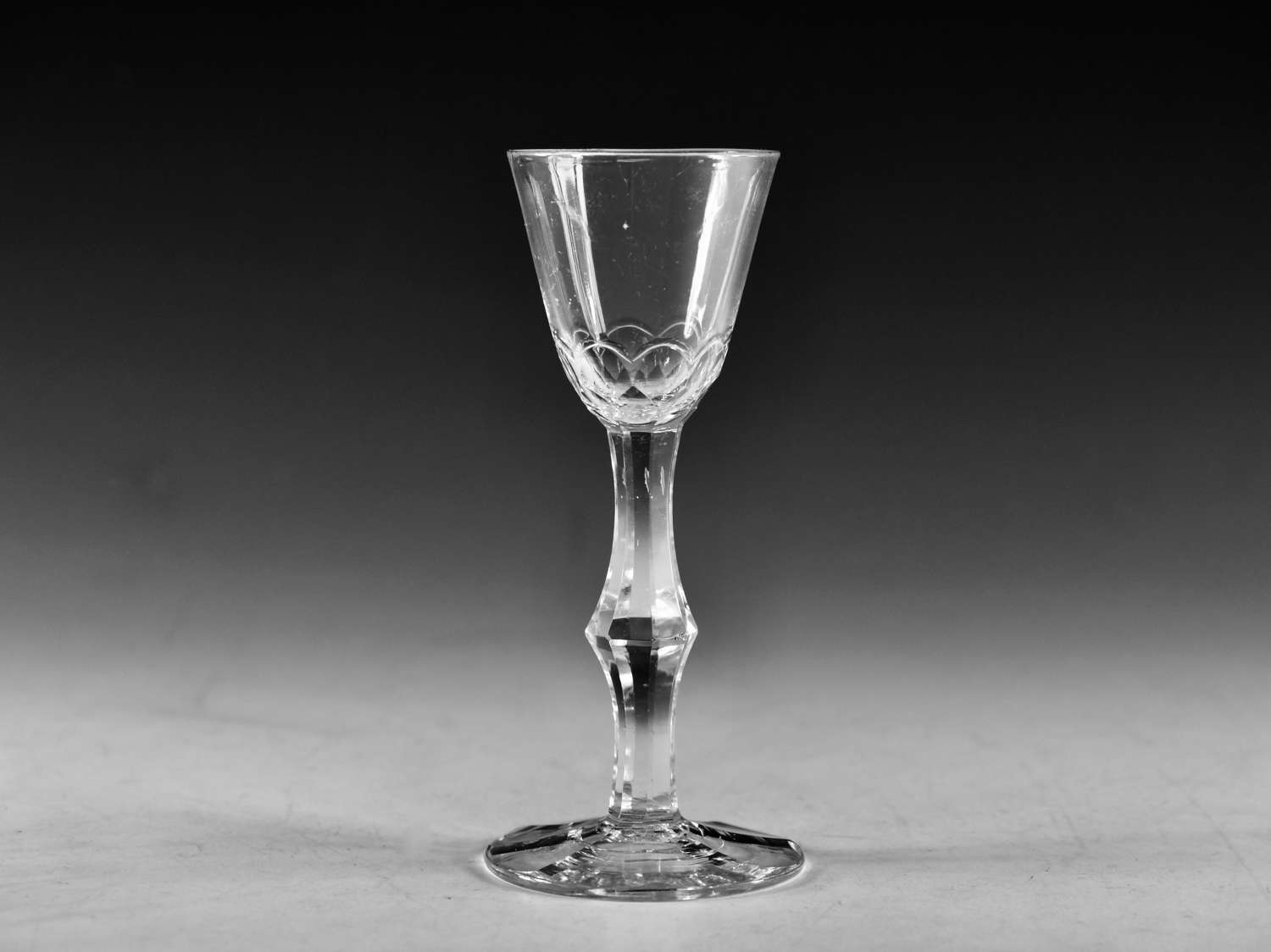 Antique glass - facet stem wine glass English c1770