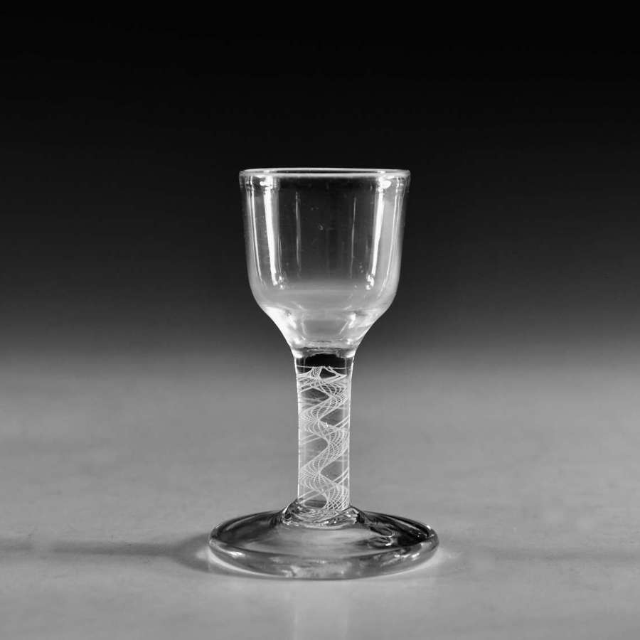 Antique glass - opaque twist dram glass English c1770