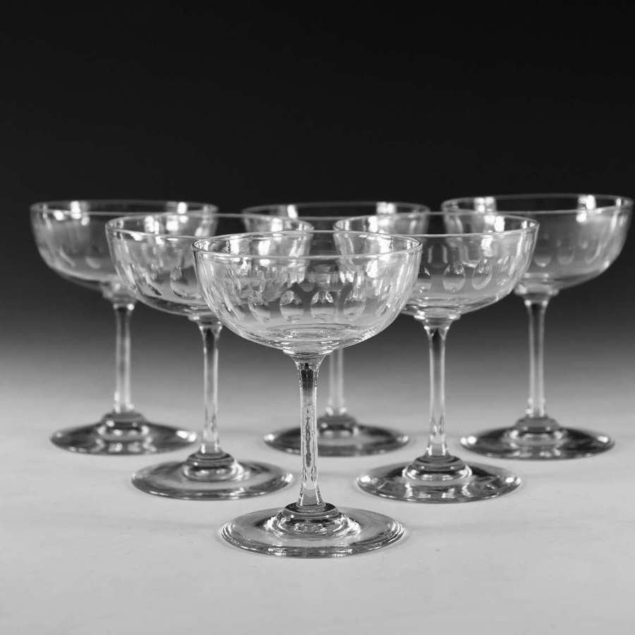 Antique glass - set of six champagne glasses English c1890/1900