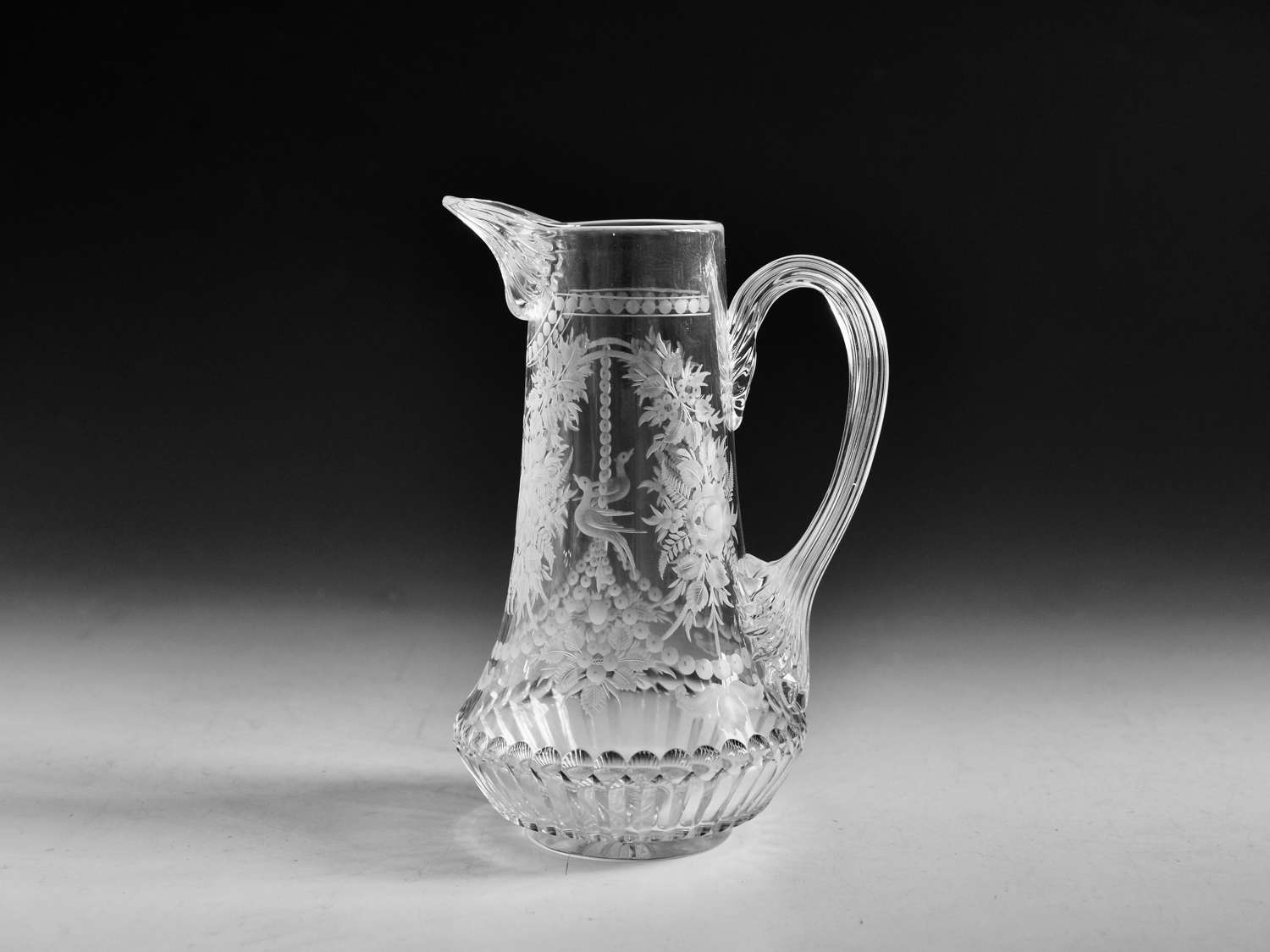 Antique glass - engraved water jug English c1870
