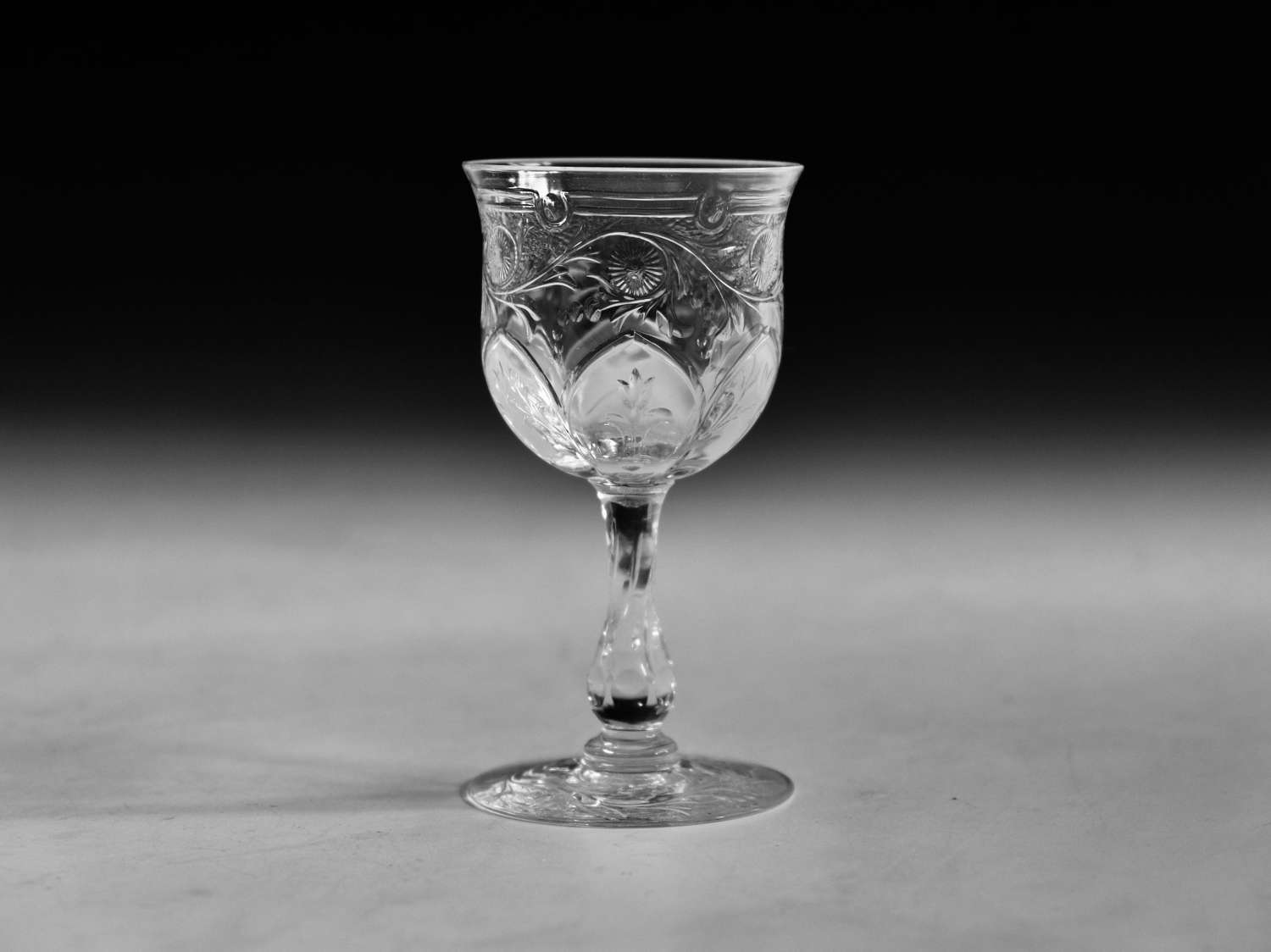 Antique glass - intaglio cut wine glass English c1880