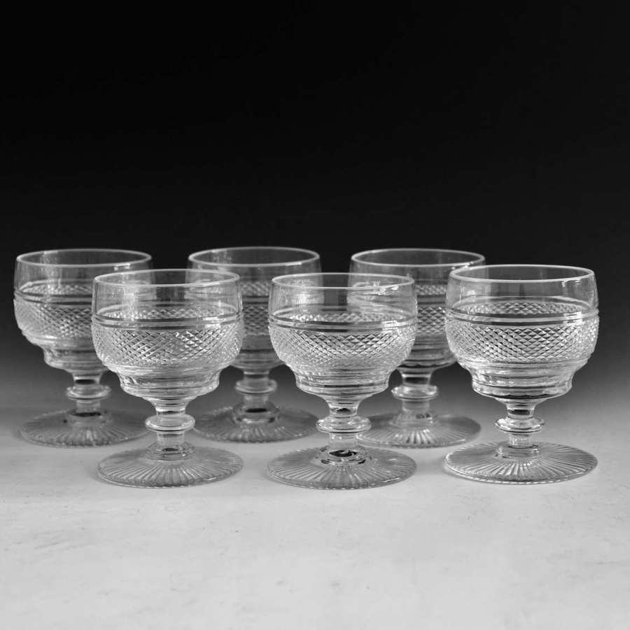 Antique glass - set of six cut glass rummers c1900