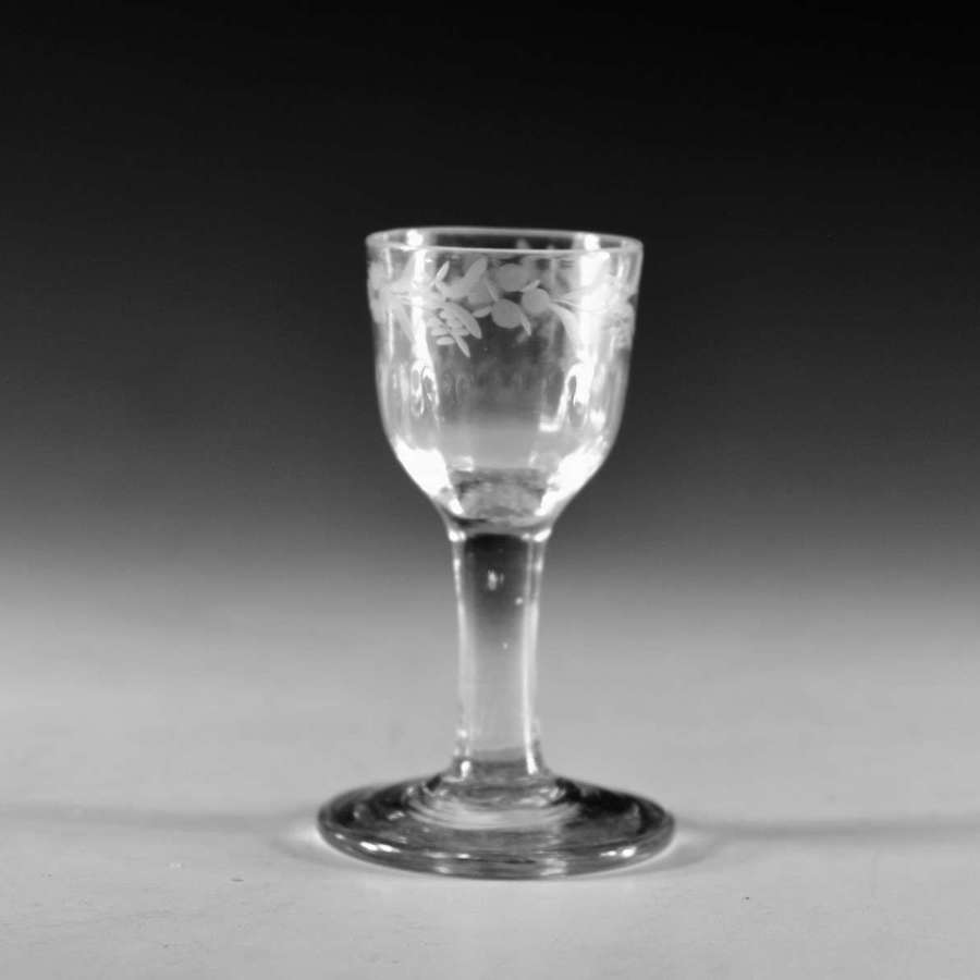 Antique glass - plain stem dram glass English c1760