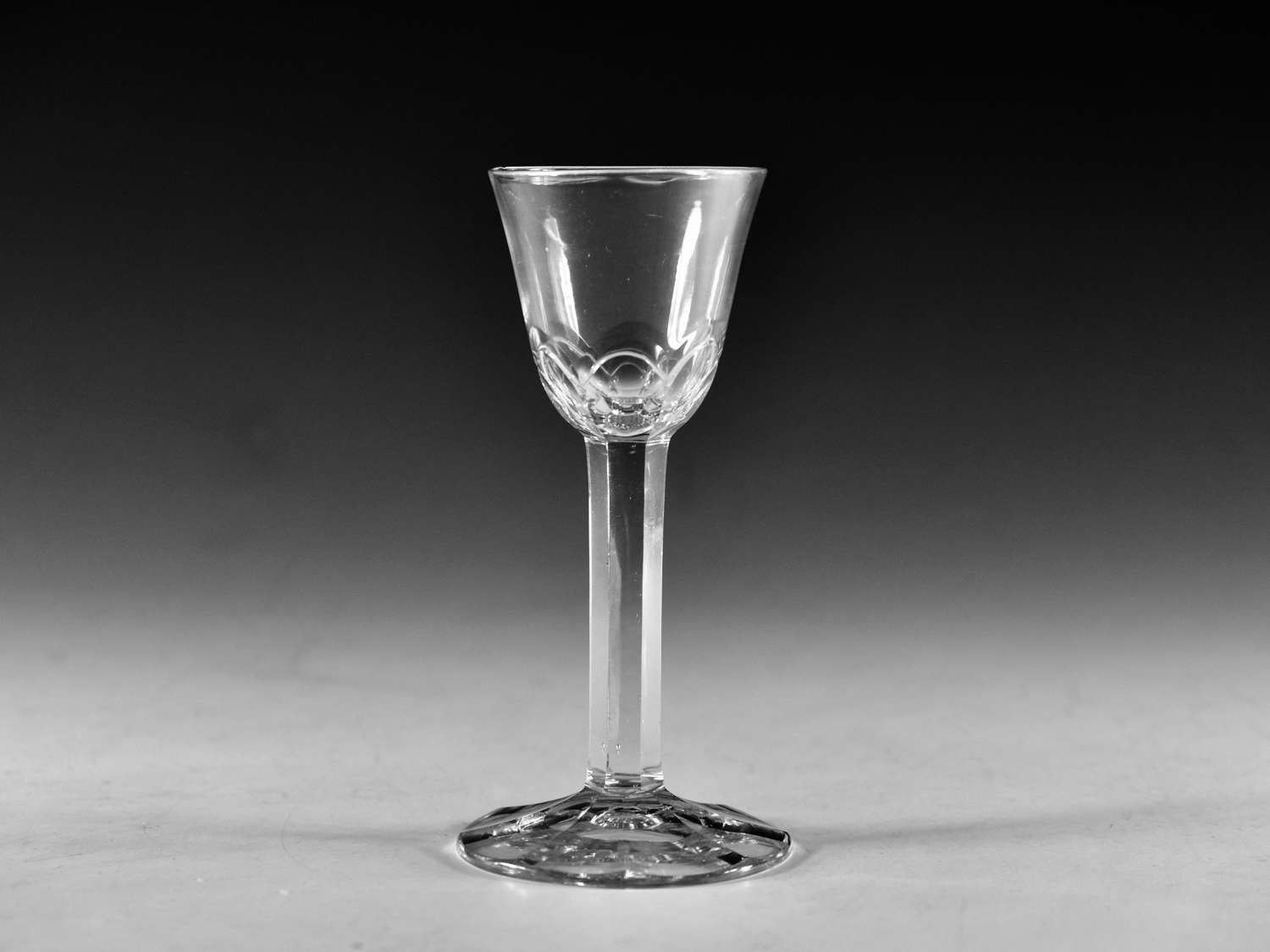 Antique glass - rare facet stem wine glass English c1770