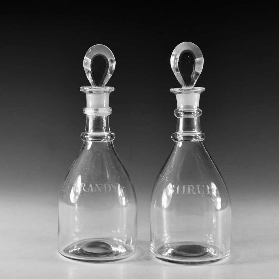 Antique glass - pair of labelled decanters English c1810