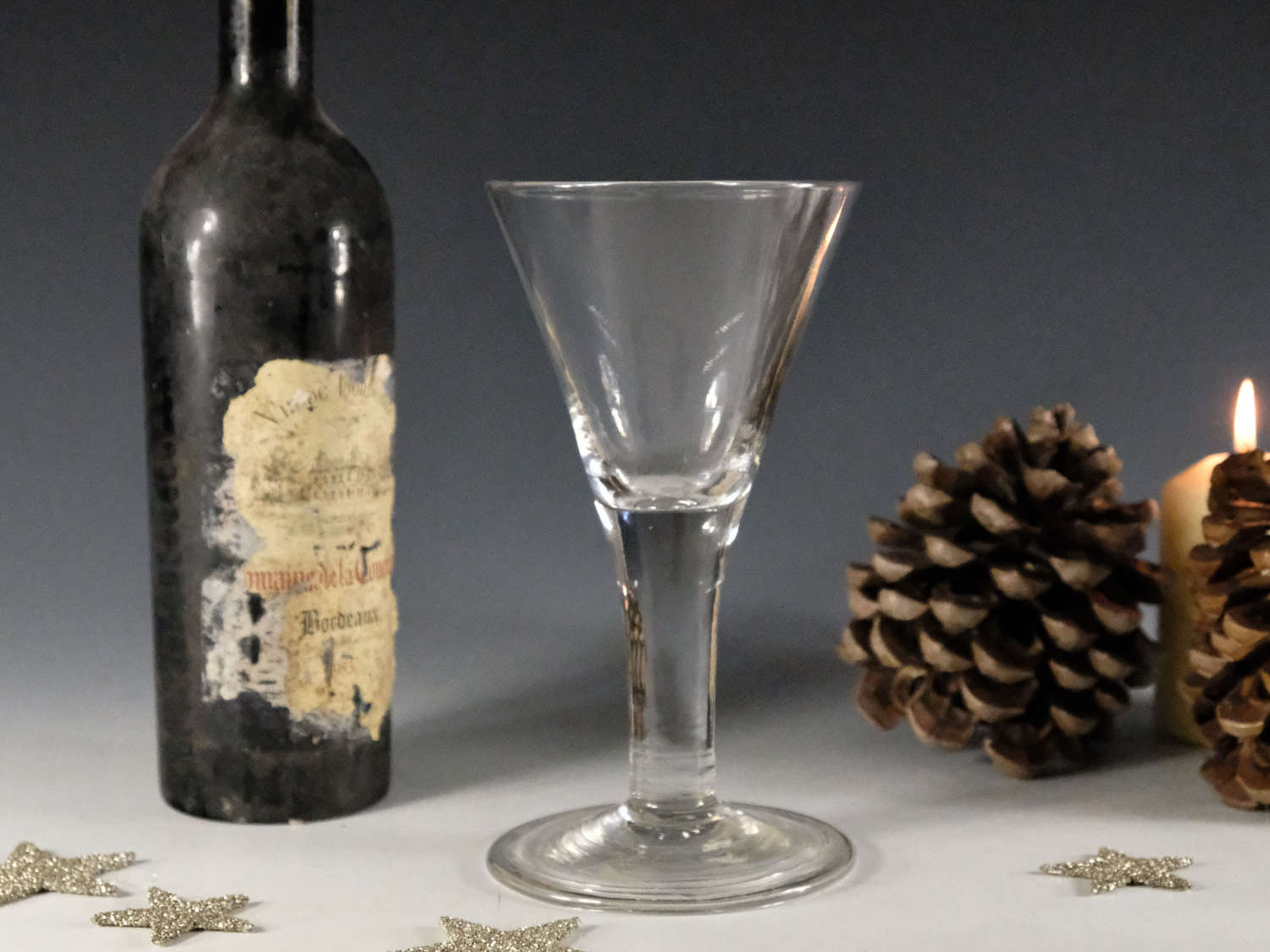 Antique glass - plain stem goblet English c1750