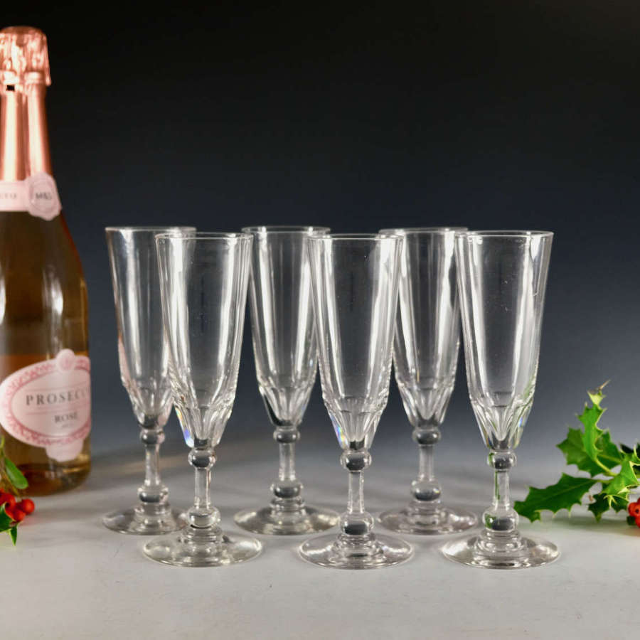 Antique glass - Six champagne flutes English c1850
