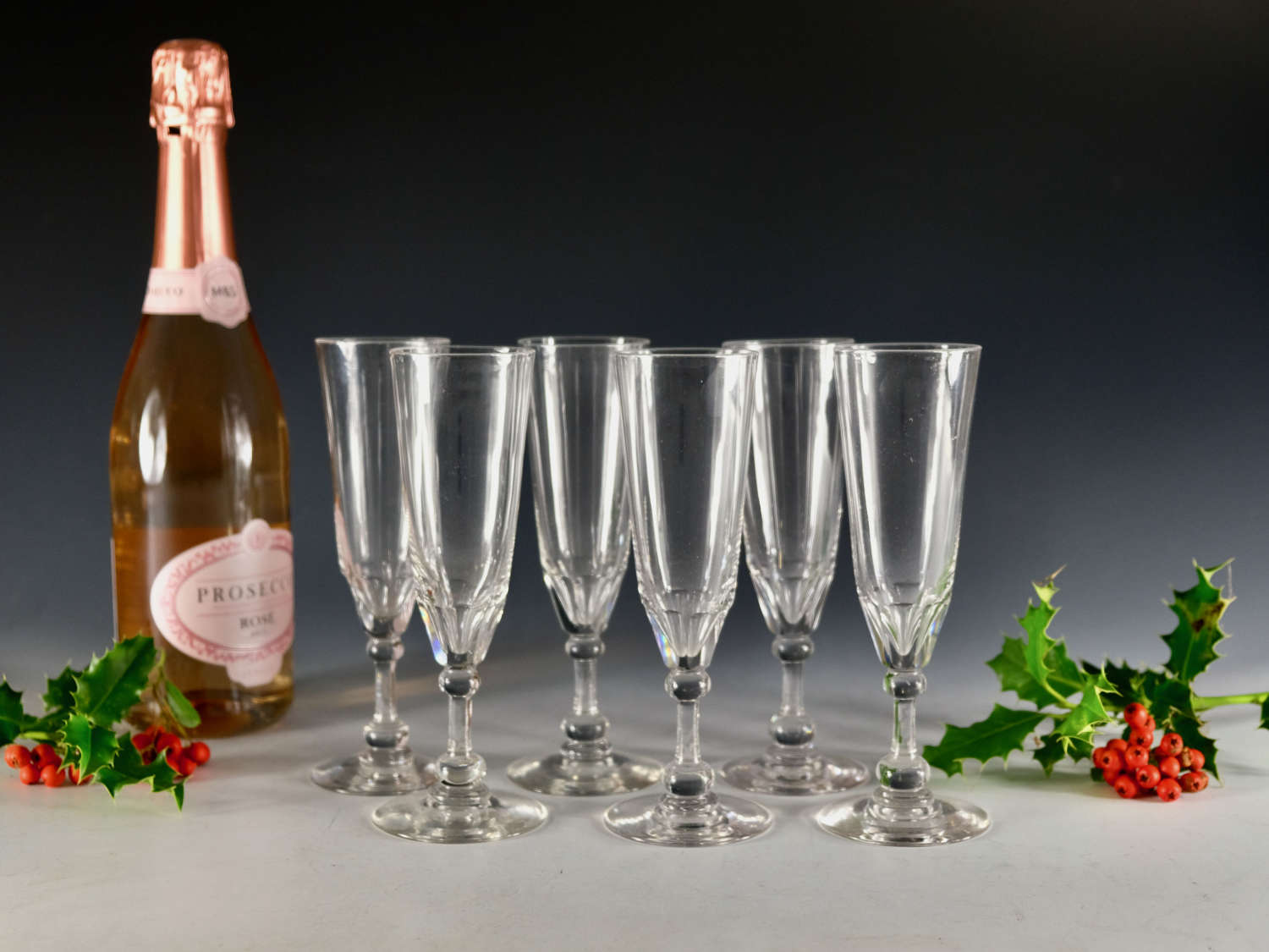 Antique glass - Six champagne flutes English c1850