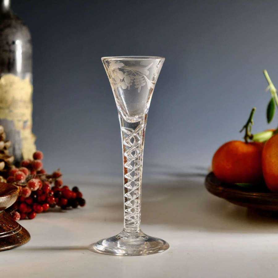 Antique glass - mercury twist cordial glass English c1755