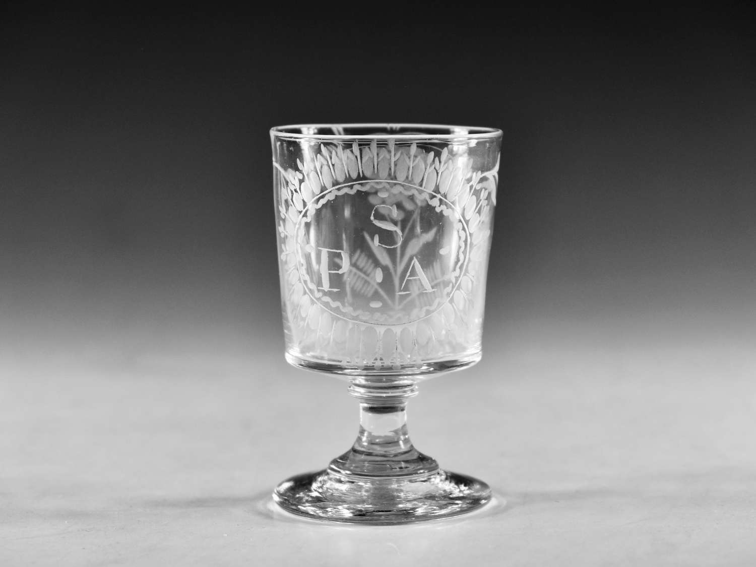 Antique glass - engraved rummer English c1810