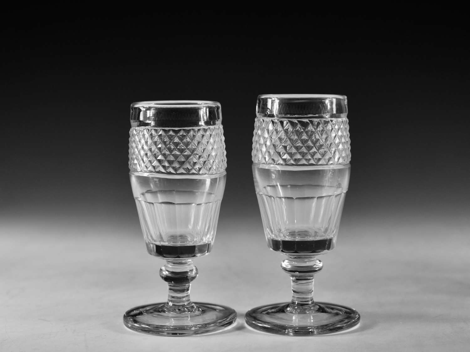 Antique glass - pair of Irish wine glasses c1820