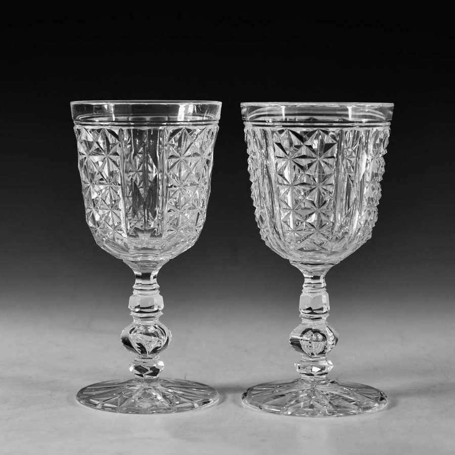 Antique glass - pair of cut glass goblets English c1880