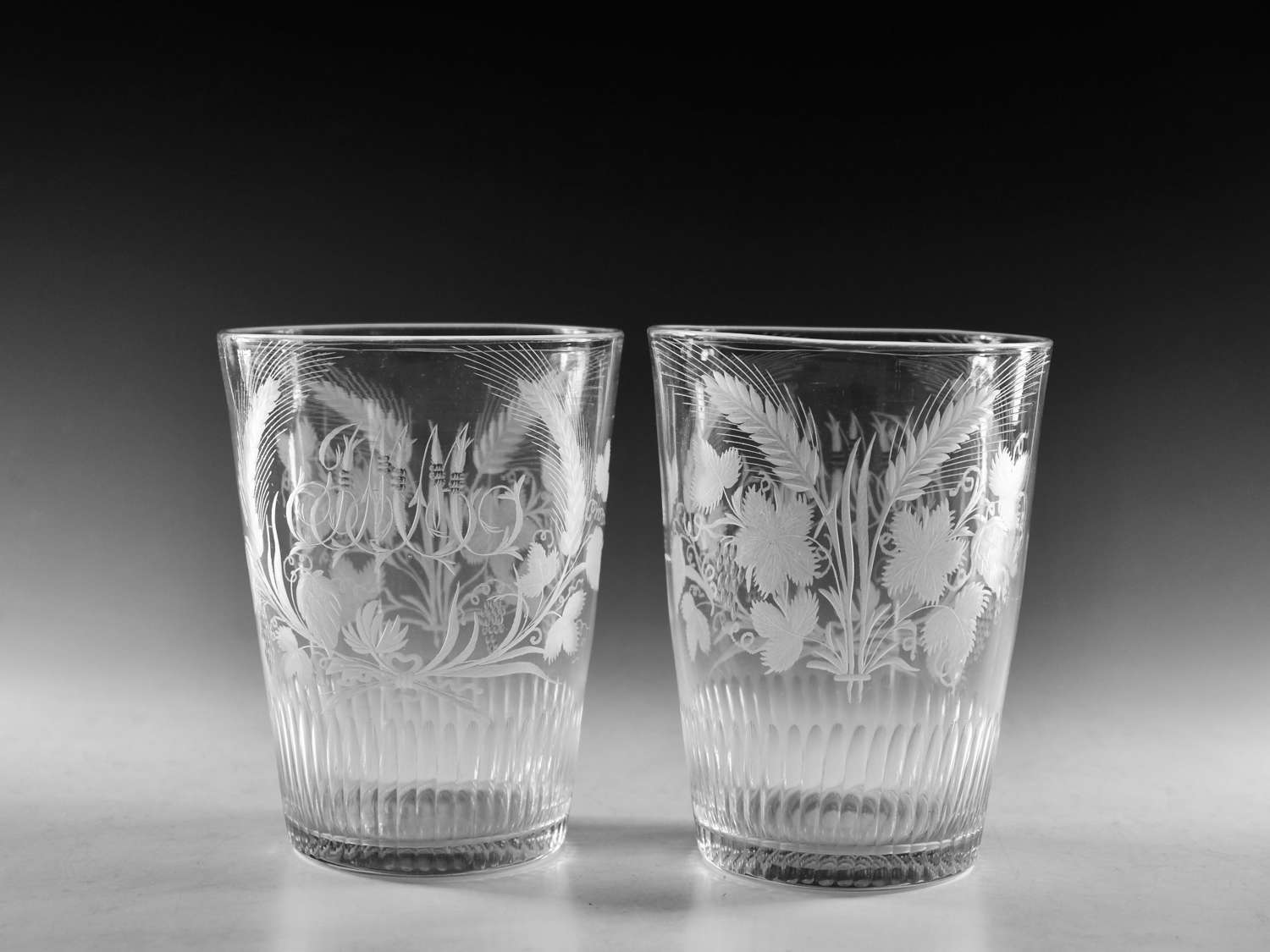 Antique glass tumblers large fine pair English c1800