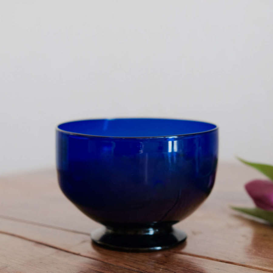 Antique glass blue sugar bowl English c1800