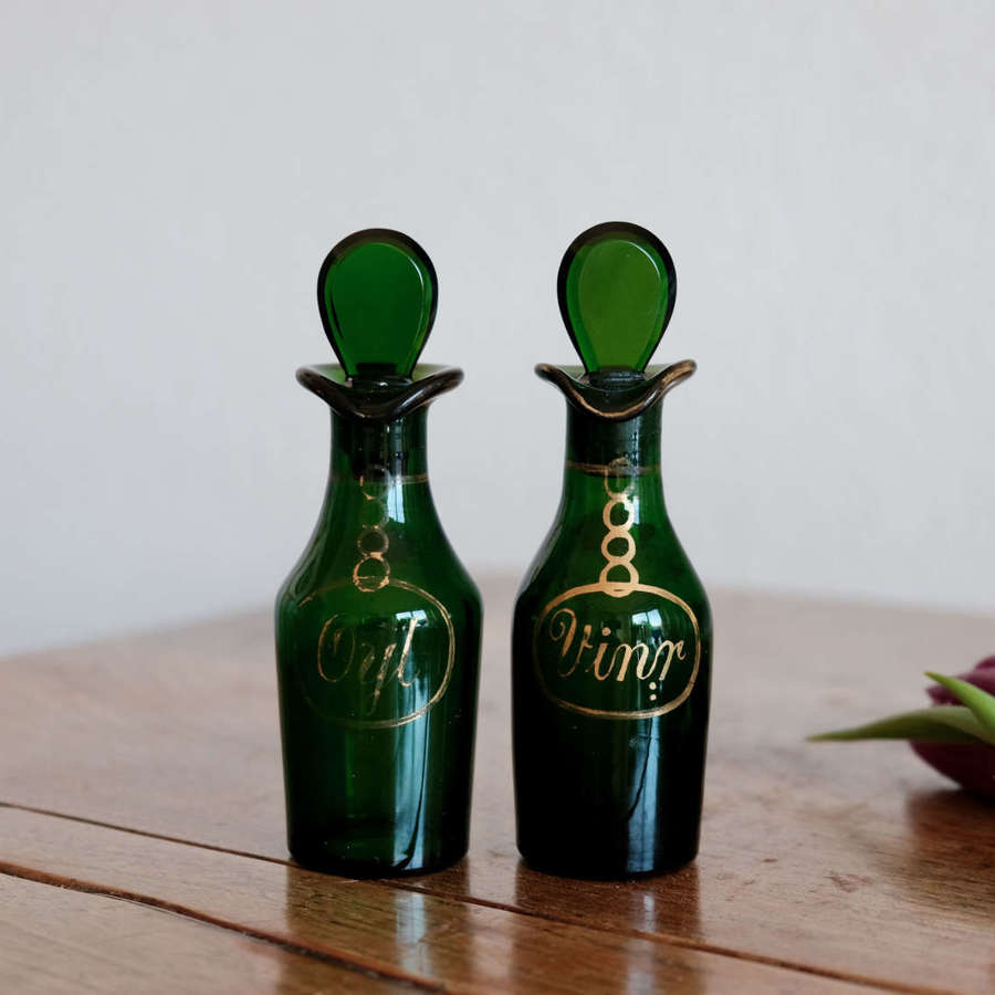 Antique glass cruet bottles pair English c1820