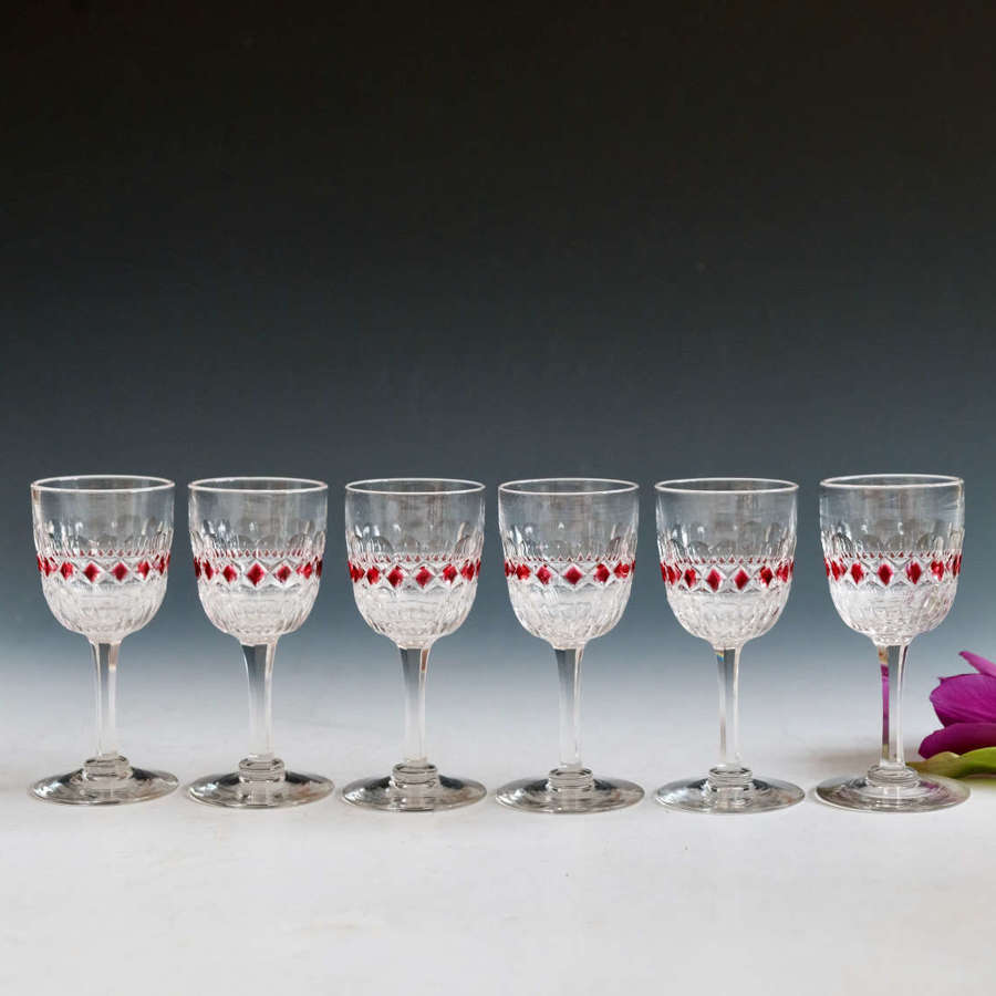 Antique glass Sherry glasses set of six English c1880