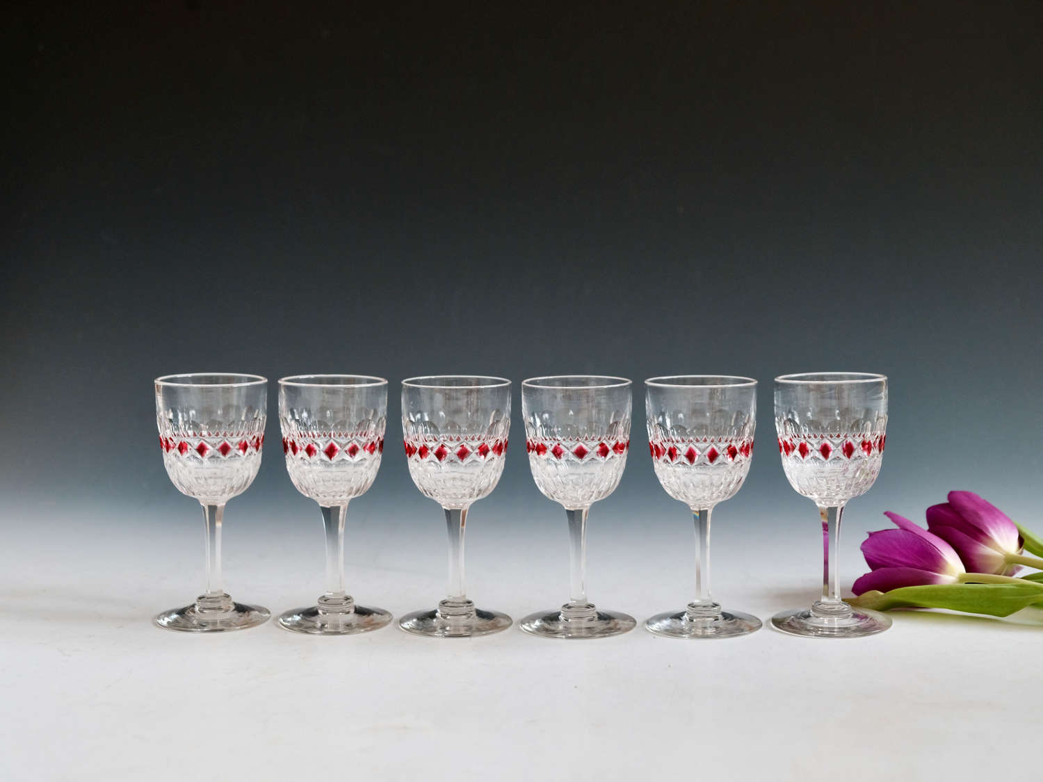 Antique glass Sherry glasses set of six English c1880