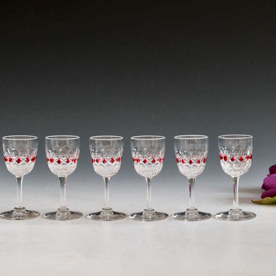 Antique glass liqueur glasses set of six English c1880