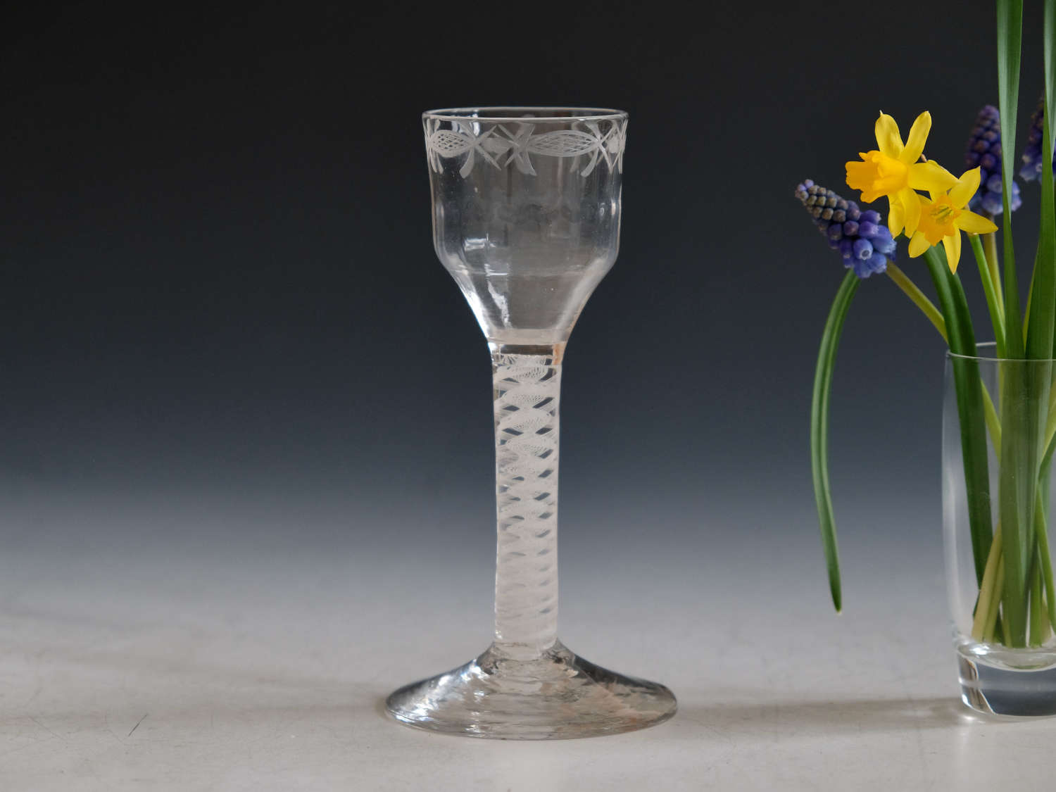 Antique glass wine glass opaque twist English c1765