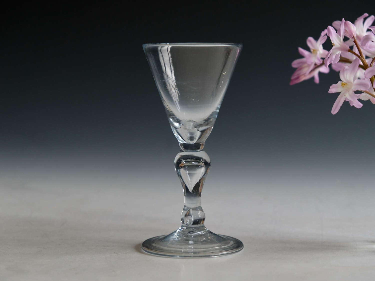 Antique glass baluster wine glass English c1715