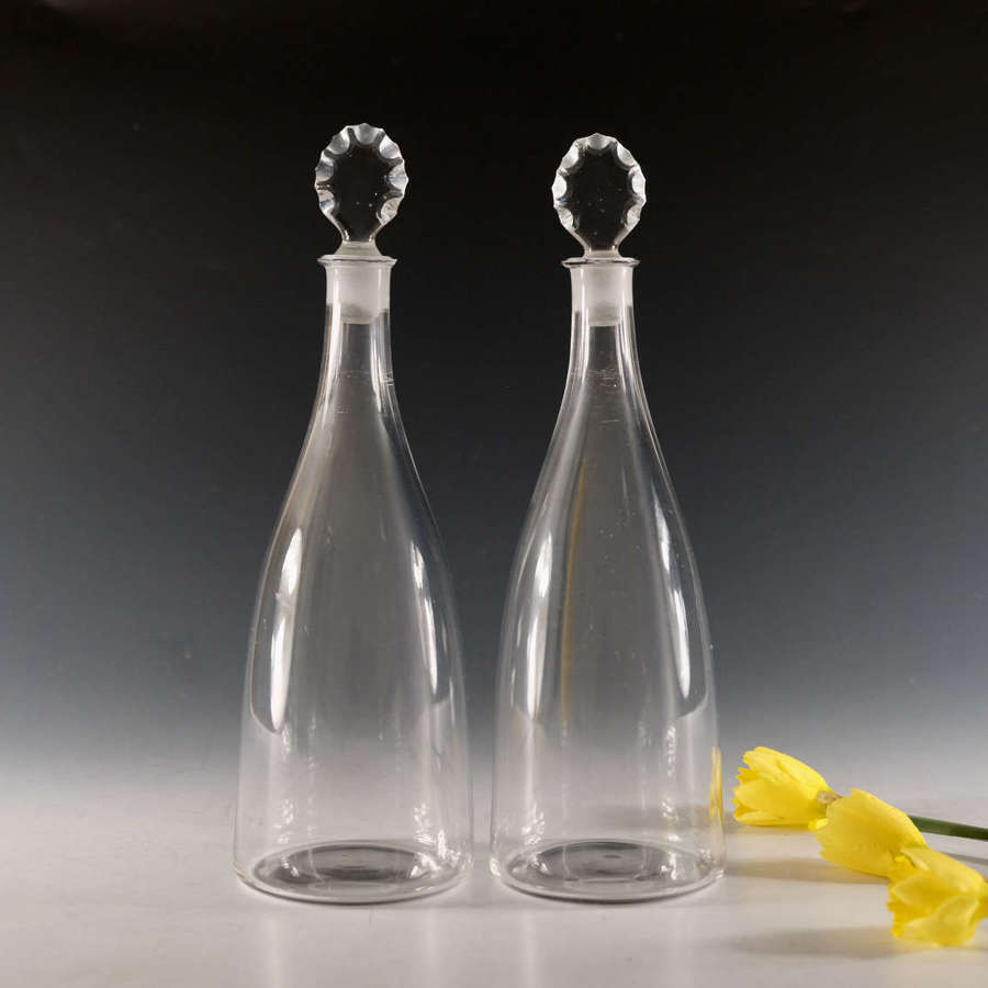 Antique glass taper decanters pair English 1780