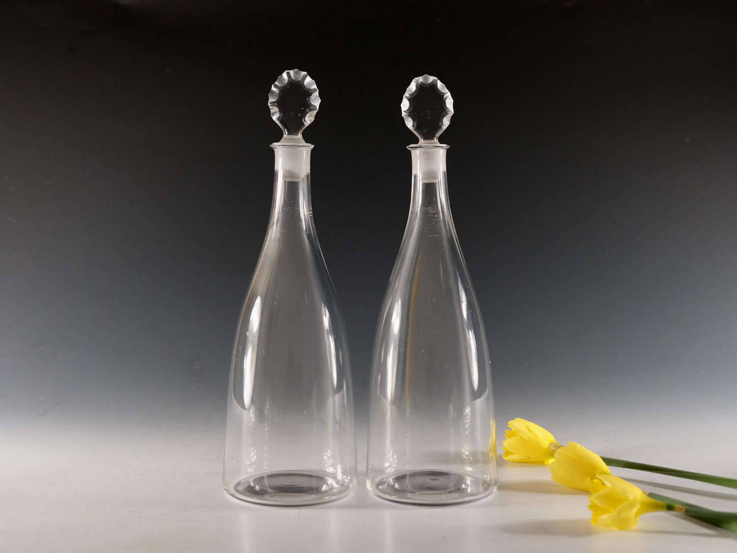 Antique glass taper decanters pair English 1780