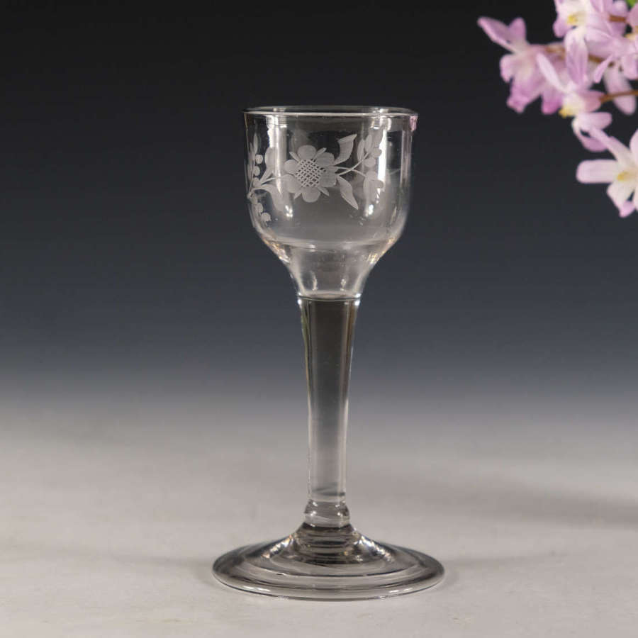 Antique glass wine glass plain stem English c1760