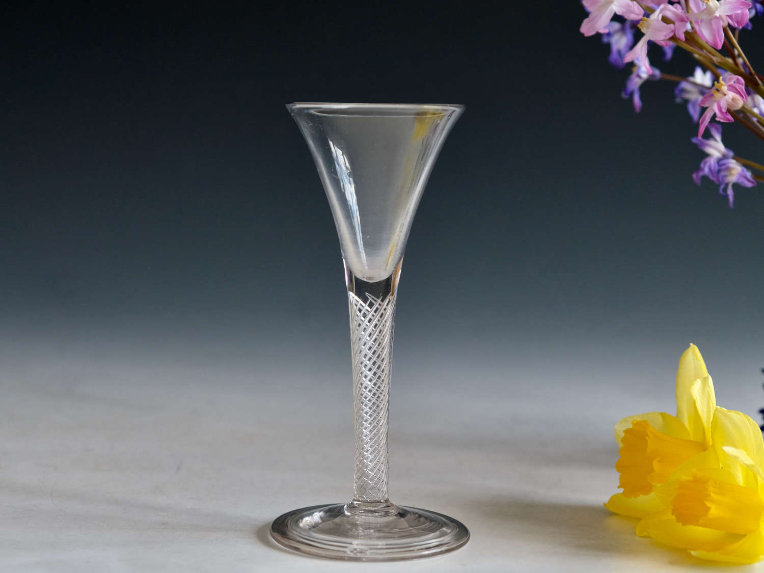 Antique glass wine glass air twist stem English c1755