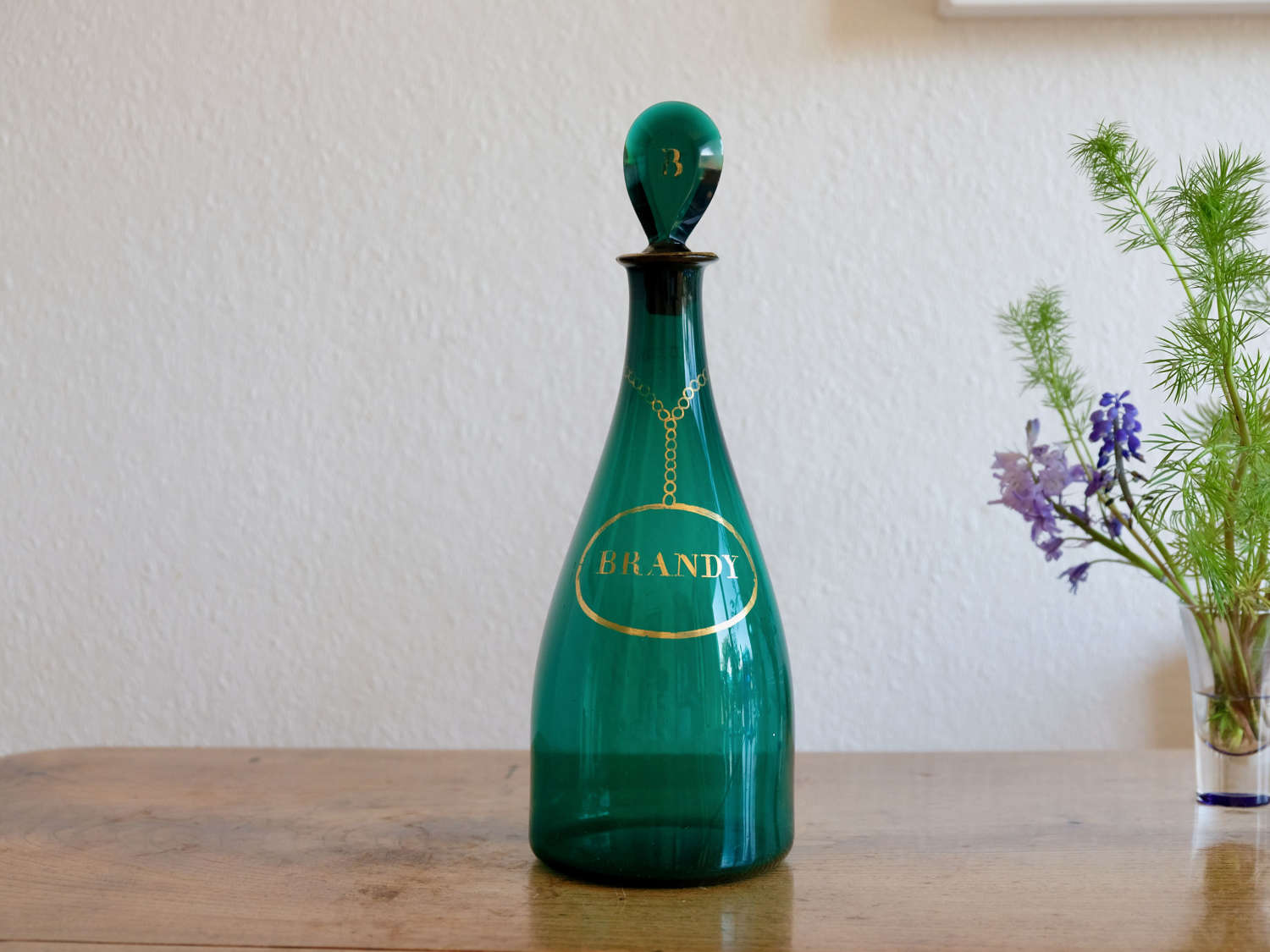 Antique glass decanter green taper English c1790