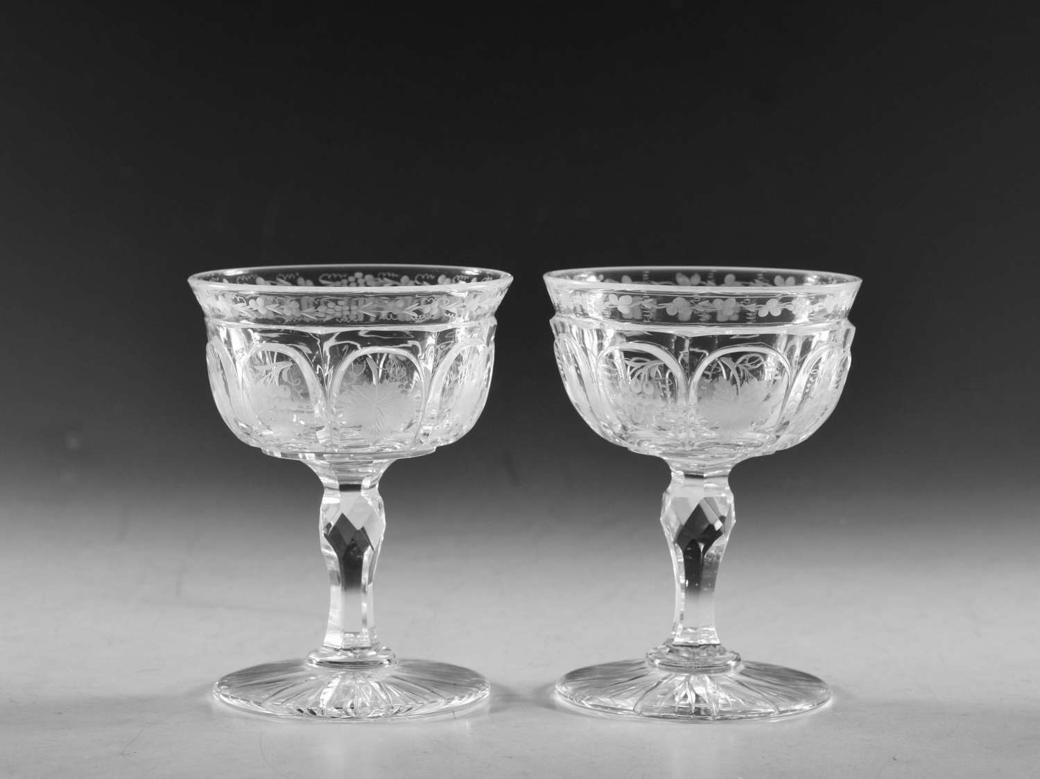 Antique glass champagne glass pair English c1870