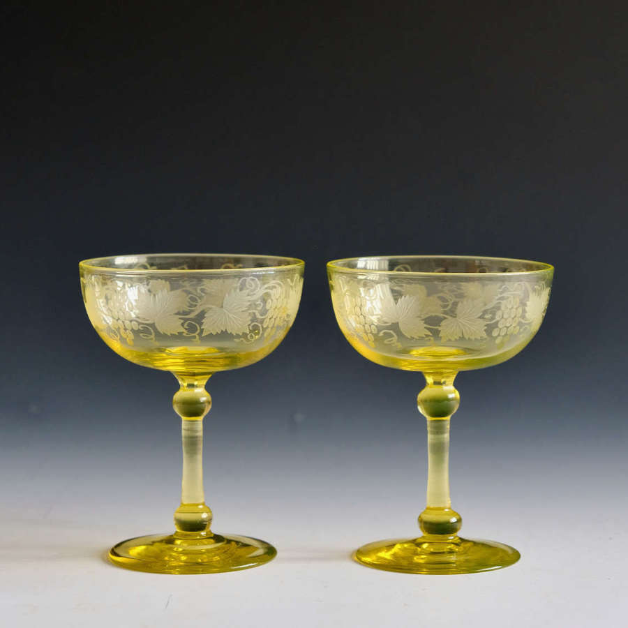 Antique glass champagne glasses pair English c1870